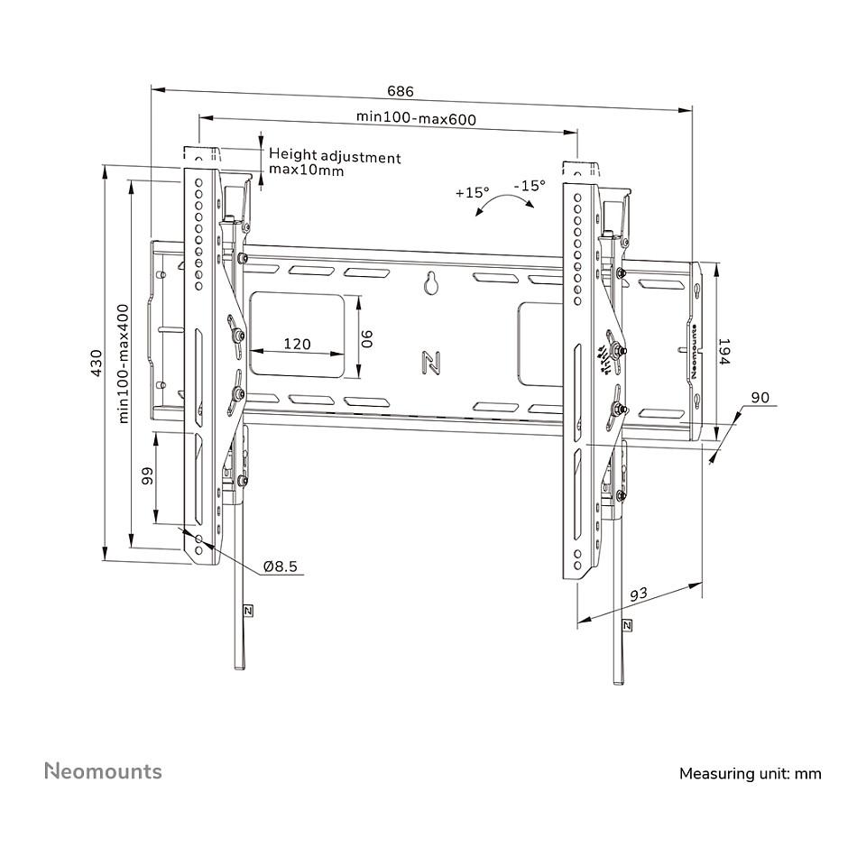 Mbajtëse për TV Neomounts WL35-750BL16 / 42–86" / deri 125kg / VESA 100x100–600x400 / Tilt / Lockable - Zezë - 20