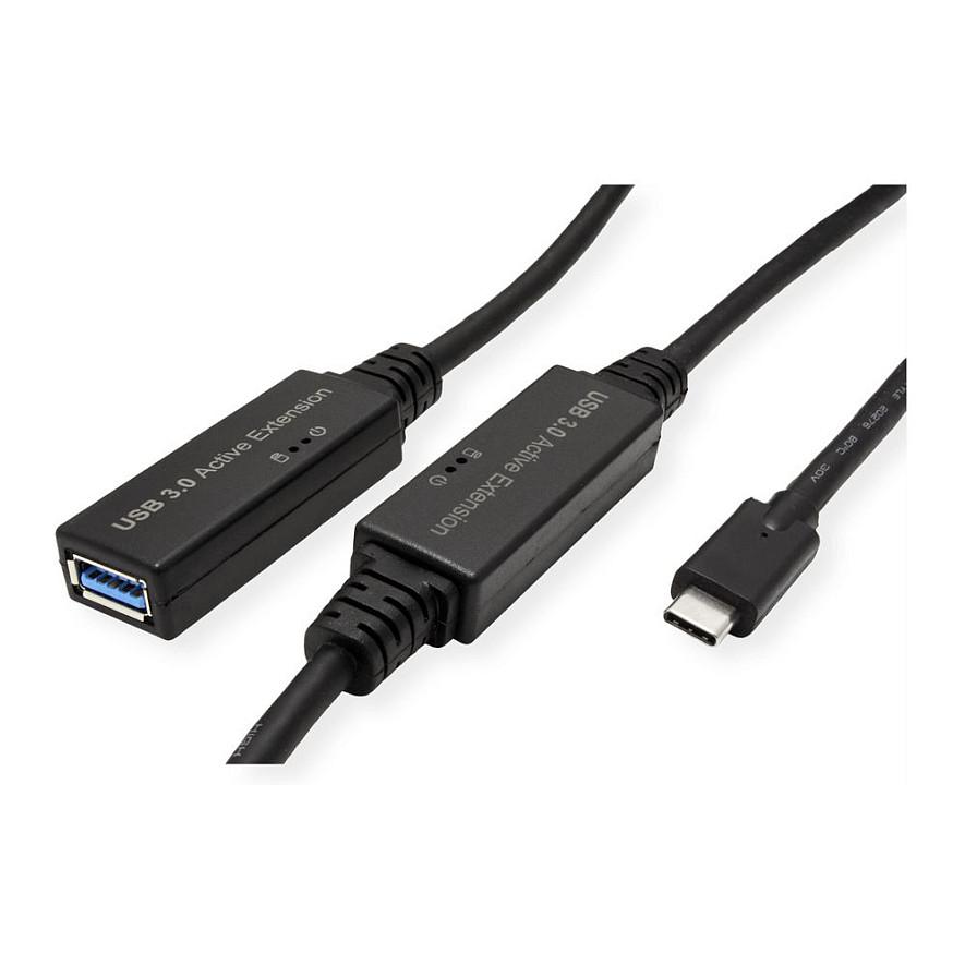 Kabllo USB ROLINE 12.04.1066 , USB-C Mashkull në USB-A Femër , USB 3.2 Gen 1 , 5Gbps , 10m , Zgjatuese Aktive - Zezë - 2