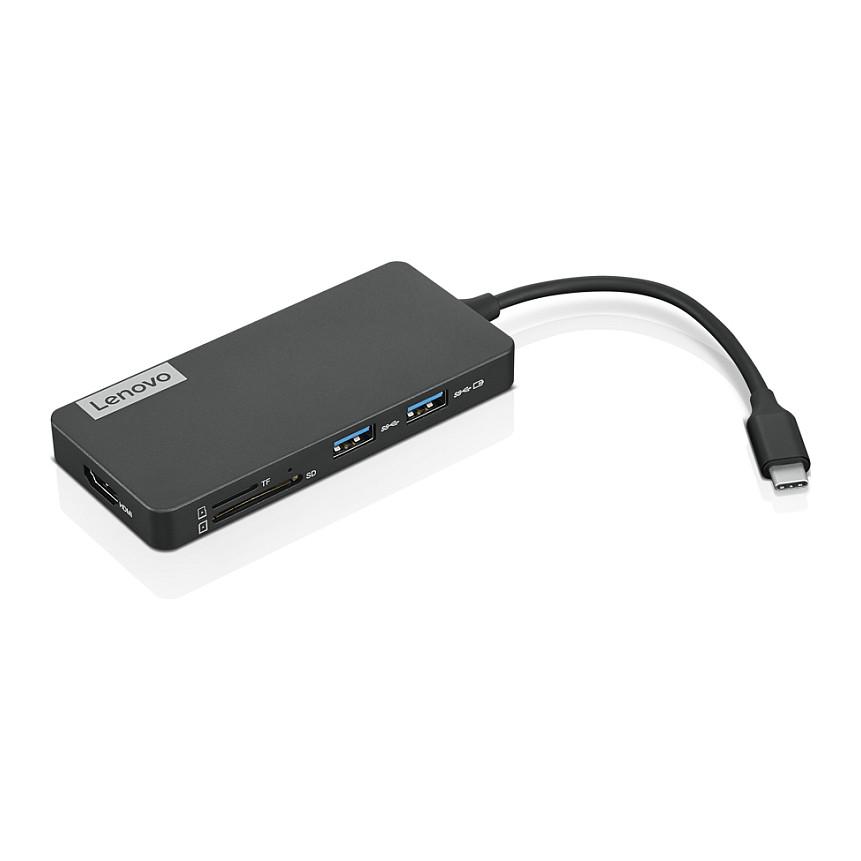 Hub Lenovo GX90T77924, 2x USB-A 3.0, USB-A 2.0, HDMI 1.4, SD, microSD, USB-C për karikim, 4K 30Hz - Gri - 2