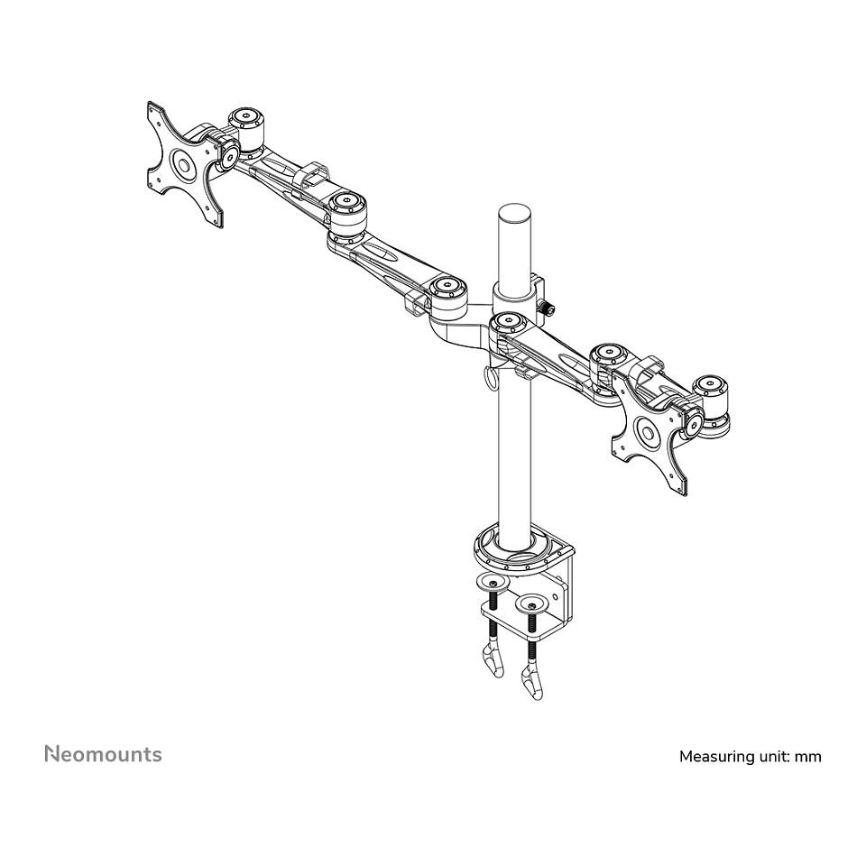 Mbajtëse për Monitor Neomounts / 2 Monitorë / 14"-27" / 6kg për Monitor / VESA 75x75-100x100 / Full Motion / Tavolinë - Argjend - 8