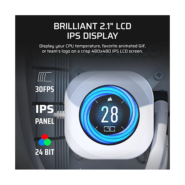 Ftohës për Procesor Corsair Nautilus 360 RS LCD / AIO / 360mm / 3×120mm RS Fan / 2.1" IPS LCD / 2100 RPM / iCUE – Bardhë - 3