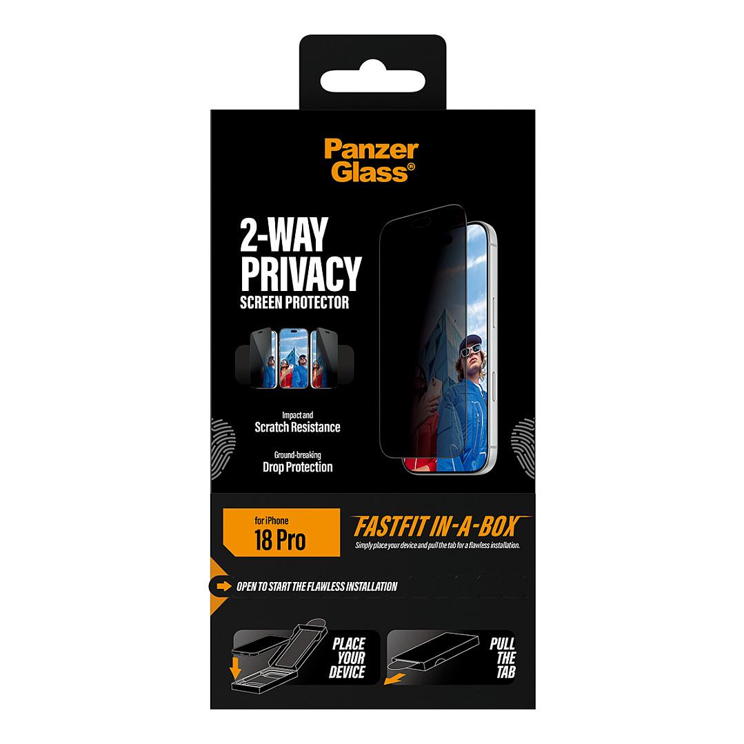 Mbrojtës Ekrani PanzerGlass 2-Way Privacy / iPhone 17, 16 Pro / Xham i Temperuar / Privacy 2-Kahësh / Ultra-Wide FastFit - Transparente - 3