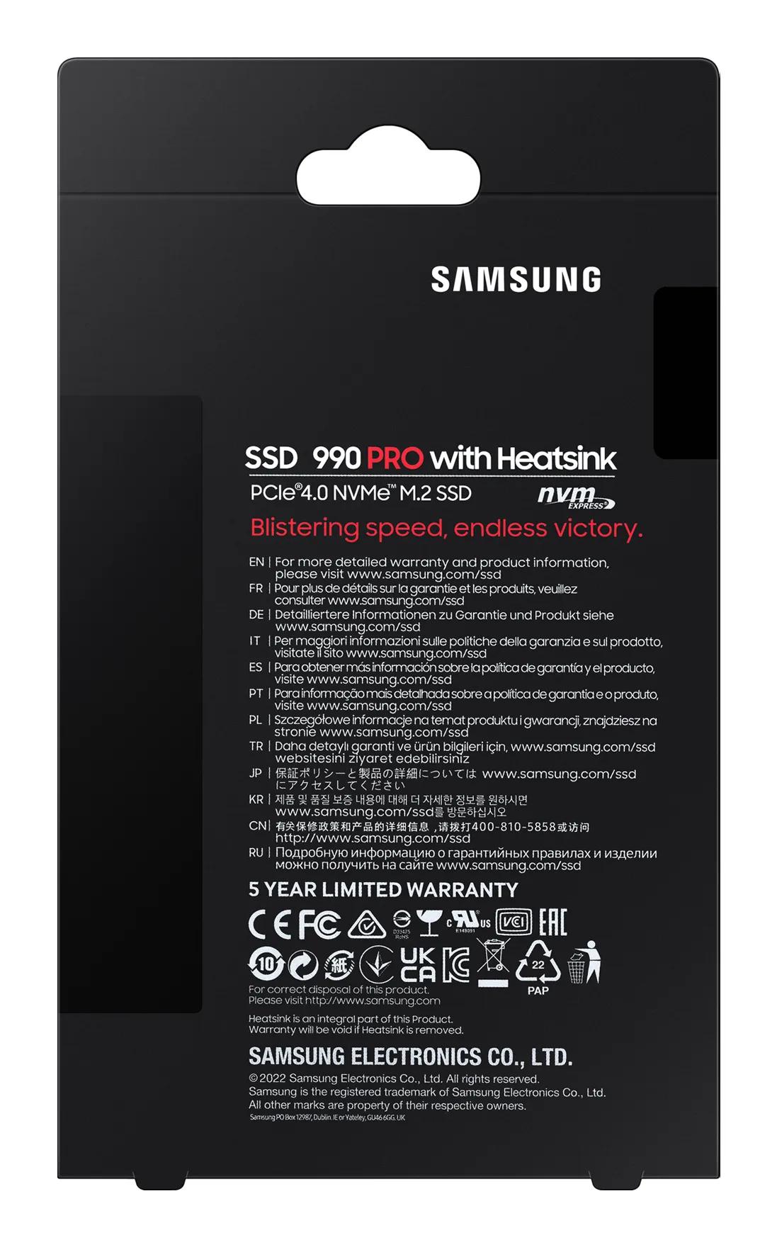 SSD e Brendshme Samsung 990 PRO Heatsink, 2TB, M.2 2280, PCIe 4.0 x4, NVMe 2.0, 7450MB/s Read, 6900MB/s Write - 3