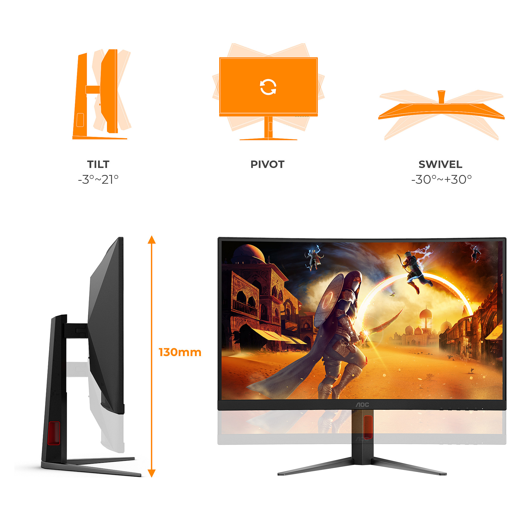Monitor Gaming AOC G4 C27G4Z2 / 27" / Full HD VA Curved / 240Hz / 1ms / - Zezë+Kuqe - 3
