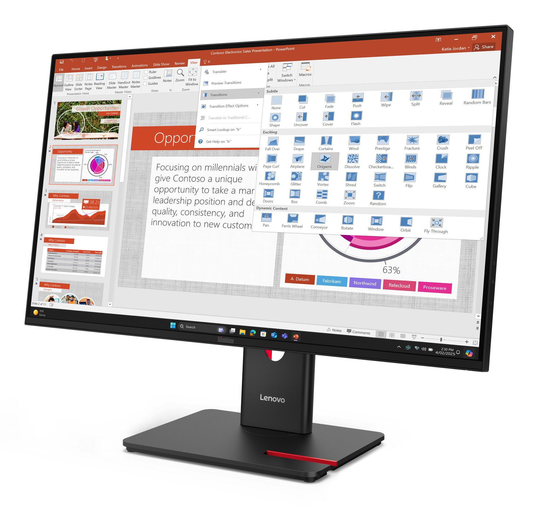 Monitor Lenovo ThinkVision T27-40 / 27" / Full HD IPS / 120Hz / 4ms / HDMI+DisplayPort - Zezë - 2