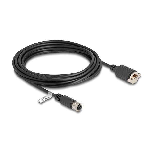 Kabllo për Rrjet DeLOCK 80455 / Cat 5e / FTP / M12 D-coded 4-pin Femër → RJ-45 Femër / 5m - Zezë