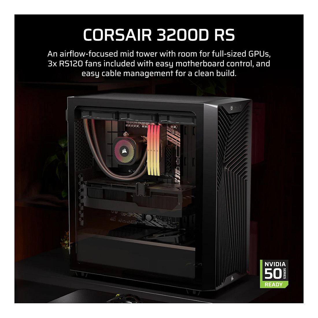 Kasë PC Corsair 3200D RS / Mid Tower / ATX / 3x 120mm Fan / Tempered Glass / Mesh / 360mm Radiator - Zezë - 4