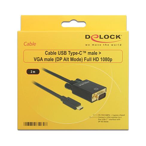 Kabllo VGA DeLOCK 85262 / USB-C në VGA / 2m / DP Alt Mode / QXGA 2048 x 1536 @ 60Hz - Zezë - 2