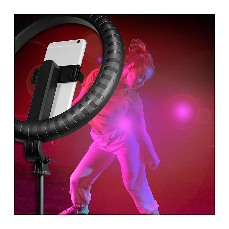 Ring Light LogiLink AA0156 / LED / Ø25 cm / 26 RGB / 8 Nivele Ndriçimi / Selfie Stick & Tripod – Zezë - 7