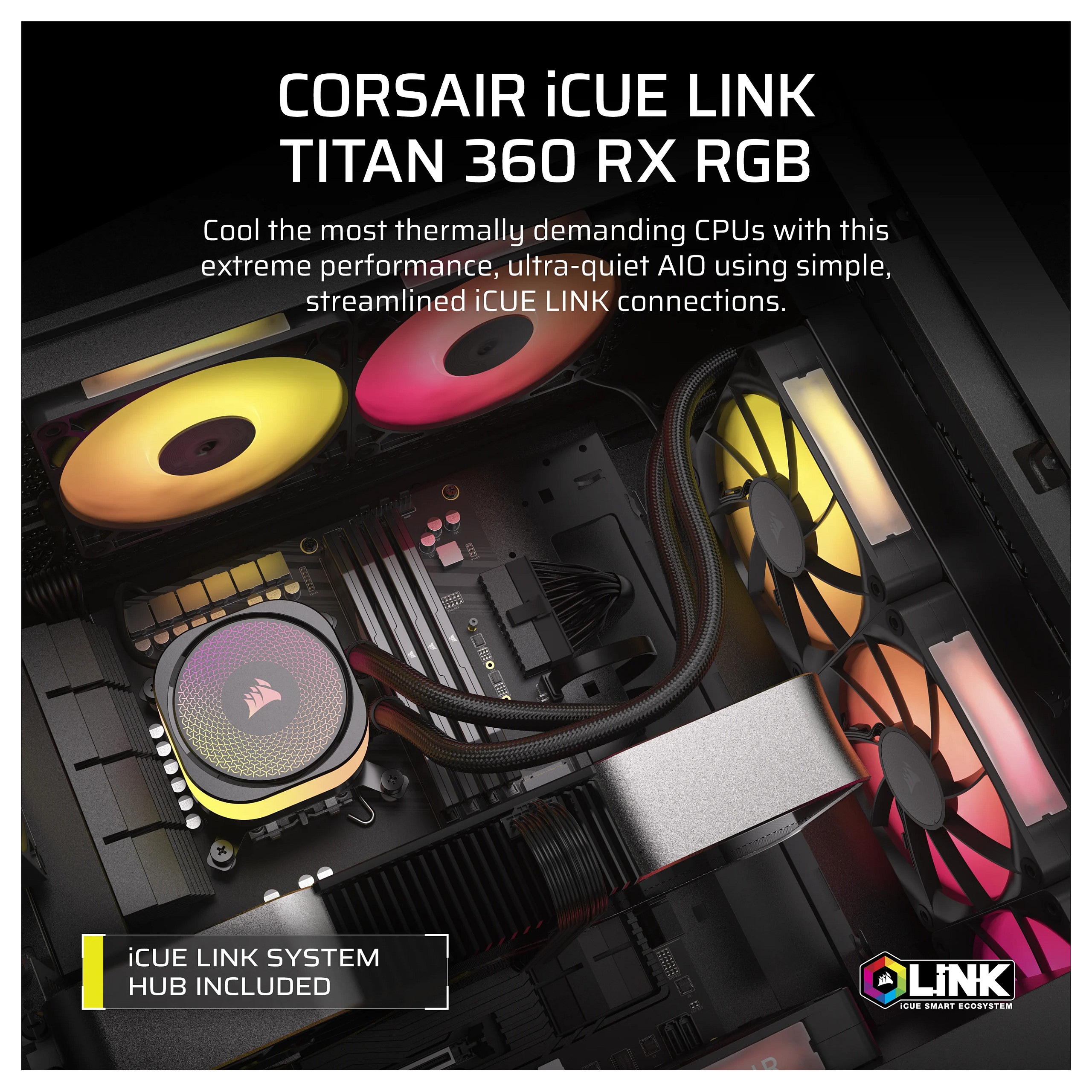 Ftohës për Procesor Corsair iCUE LINK TITAN RX RGB / AIO / 240mm / 2x120mm / RGB - Zezë - 7