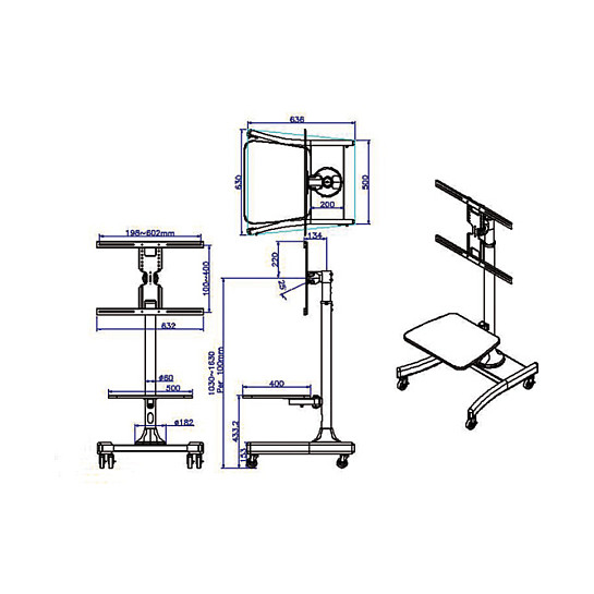 Mbajtëse për TV VALUE LCD/TV Mobile Cart / 27″–47″ / deri në 35 kg / me Rrota - Zezë - 3