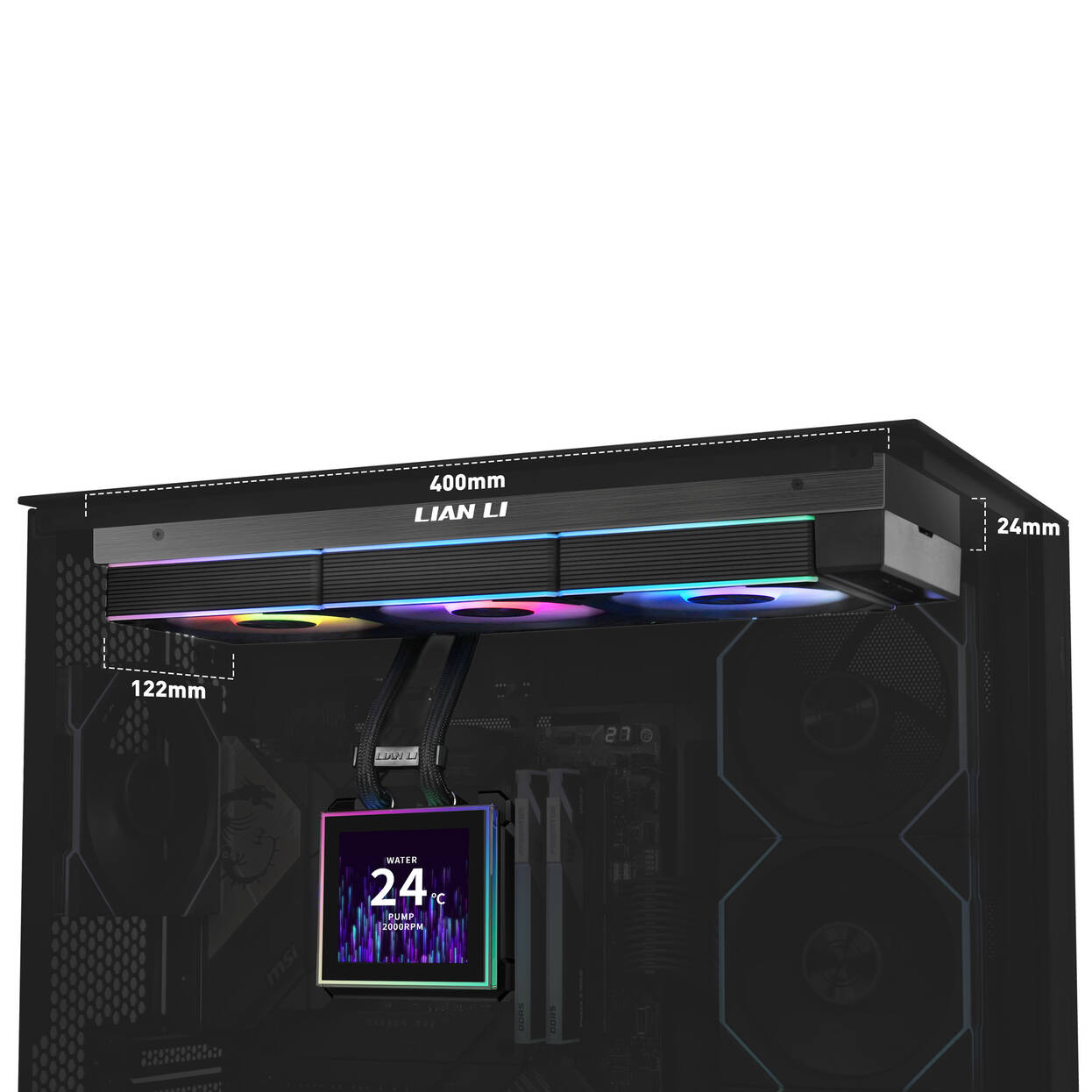 Ftohës për Procesor Lian Li HydroShift II LCD-S 360CL / AIO / 360mm / 3x120mm / 200-2100RPM / 72.7CFM / LCD - Zezë - 4