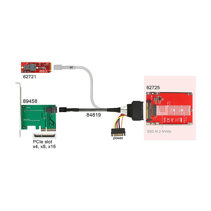 Konvertues 2.5" Delock 62725 / U.2 SFF-8639 në M.2 Key M / PCIe 4.0 x4 / NVMe / 7mm - 5