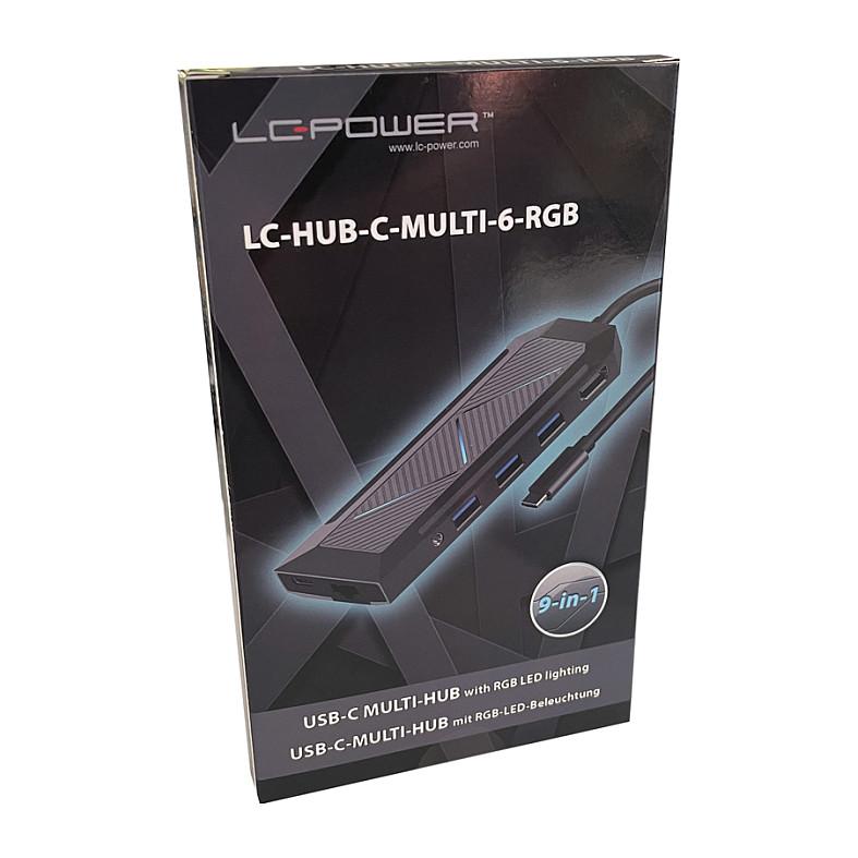 Hub USB-C LC-Power LC-HUB-C-MULTI-6-RGB, 3x USB-A, HDMI, Ethernet, SD/microSD, PD 100W - Zezë - 8