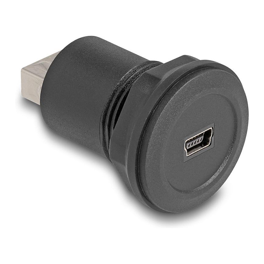 Adapter USB DeLOCK 66742 / USB Mini-B femër në USB-A Mashkull / USB 2.0 / 480 Mbps / Montim në panel - Zezë