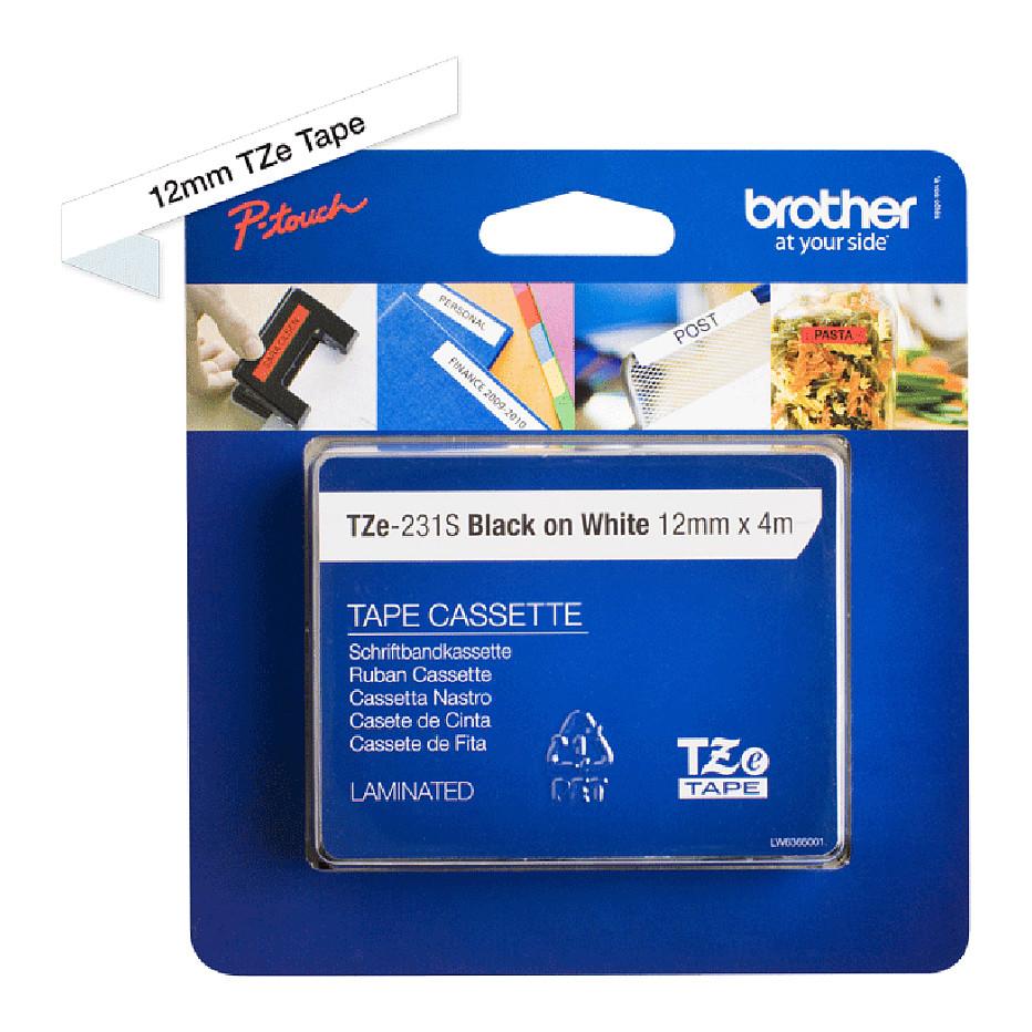 Etiketa për Printer Brother P-Touch / 12 mm × 4 m / Plastikë (TZe-231S) - Bardhë / Zi - 3