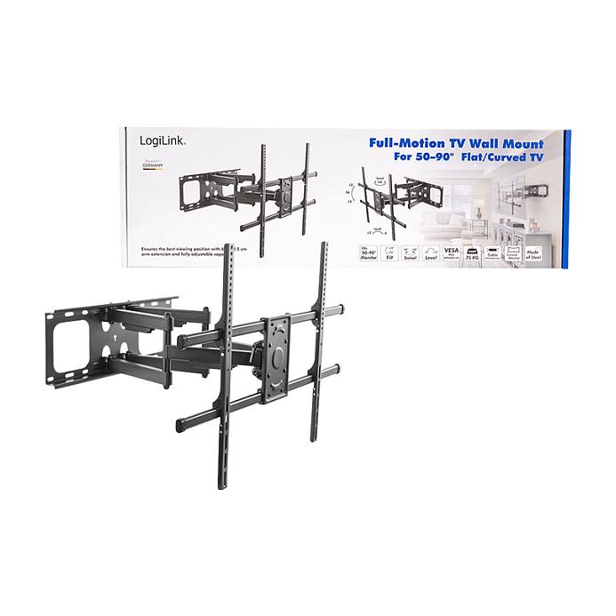 Mbajtëse për TV LogiLink BP0151 , 50–90" , deri 75kg , për mur , e pjerrët , e rrotullueshme , me krah zgjatues , VESA 200x200–800x600 - Zezë - 10