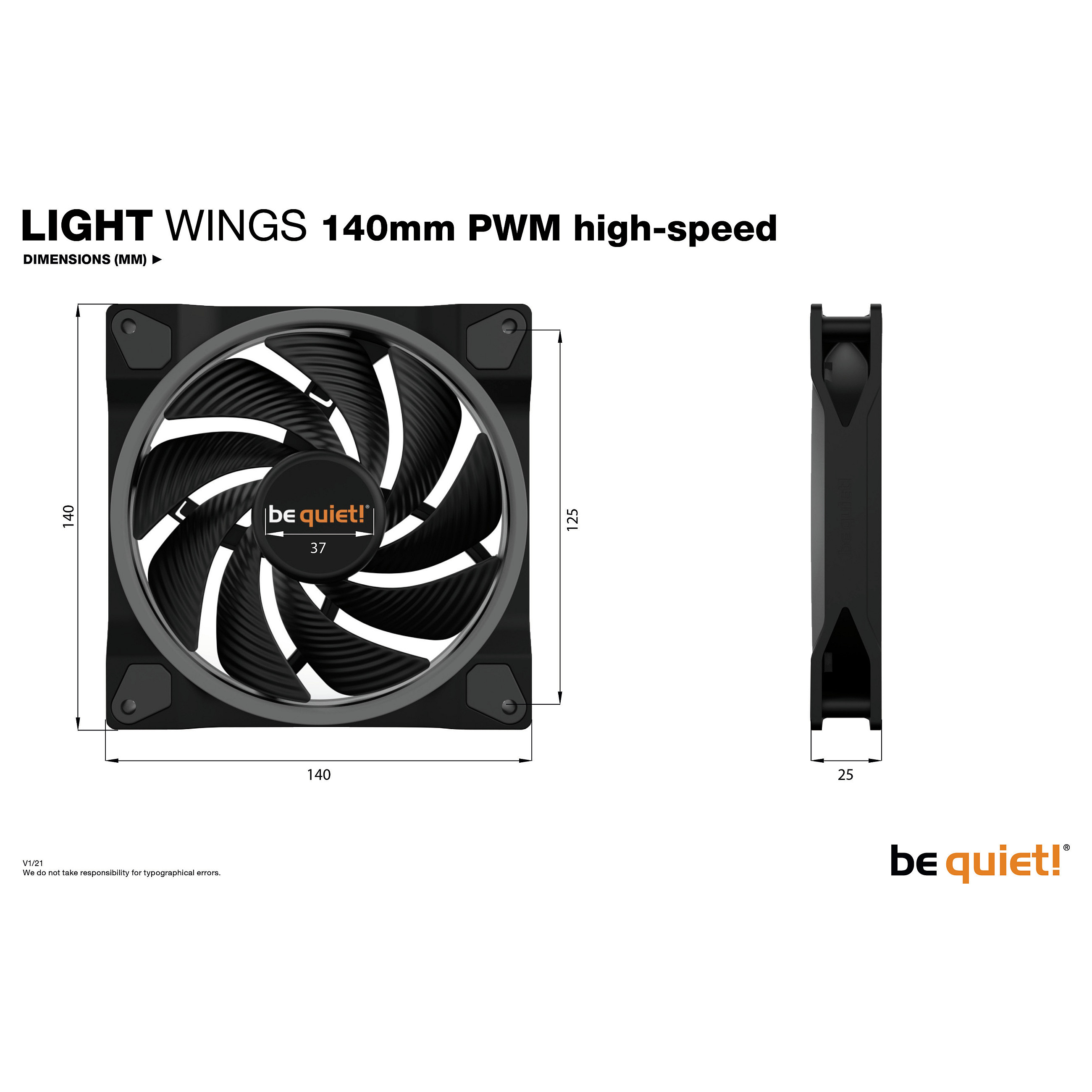 Ftohës për Kasë be quiet! Light Wings High-Speed / 140mm / 2200 RPM / PWM / ARGB / 3-Pack – Zezë - 8
