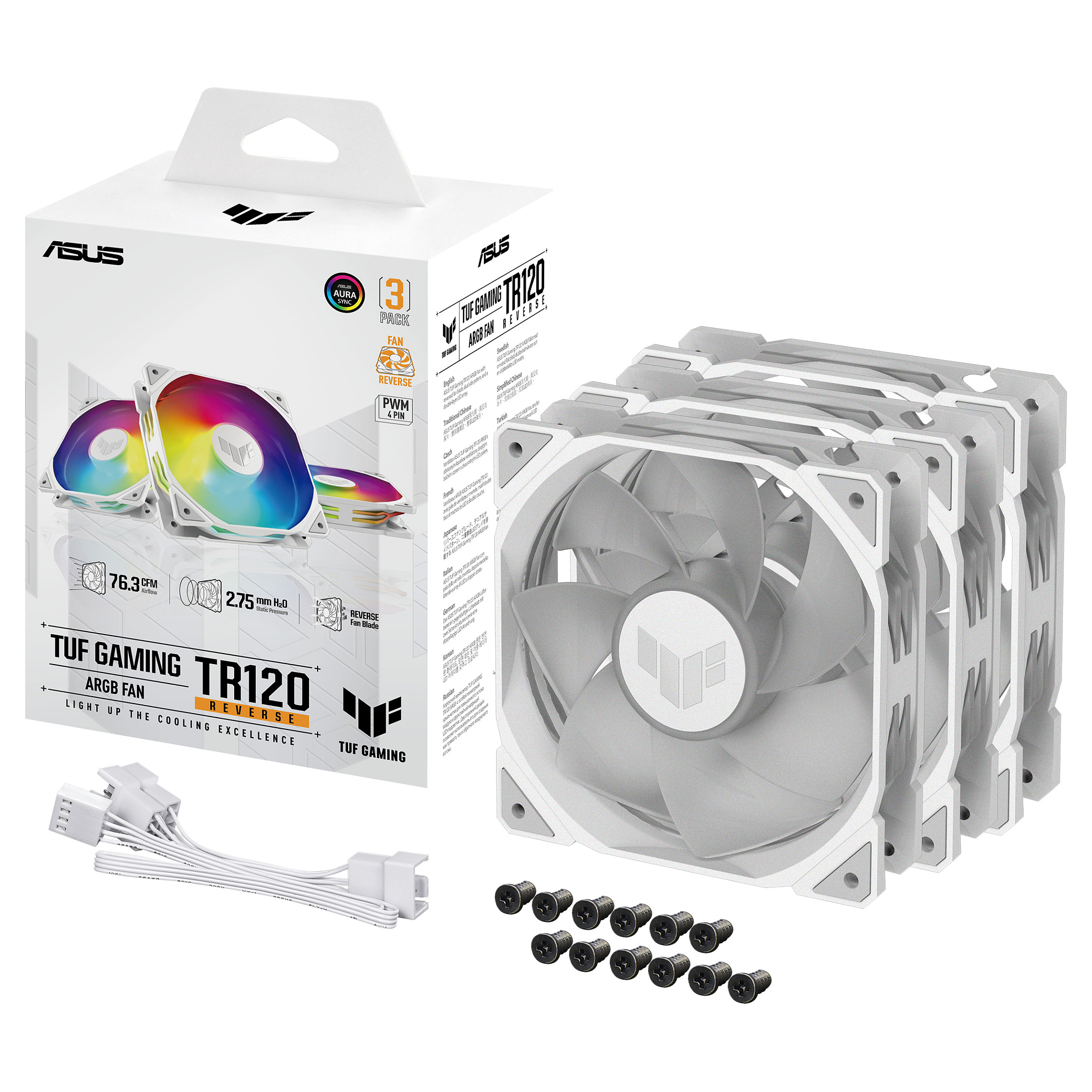 Ftohës për Kasë 120mm ASUS TUF Gaming TR120 ARGB Reverse 3-Pack – Bardhë - 9