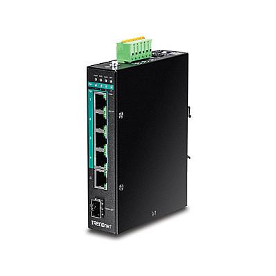 Switch Industrial TRENDnet TI-PG541, 4 porta Gigabit PoE+, 1 portë Gigabit Ethernet, 1 portë SFP, PoE 120W, Switching Capacity 12Gbps, IP50, montim në shinë DIN - Zezë - 2