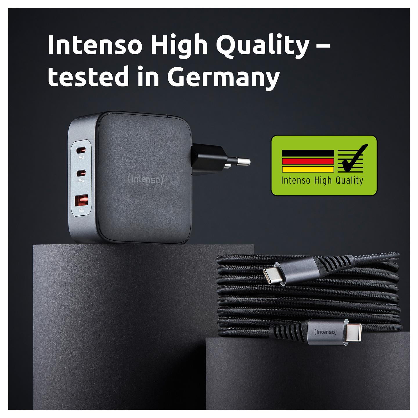 Kabllo & Adapter Intenso W100ACC+C520C / GaN / 100W / 2x USB-C / USB-A / USB-C në USB-C / 2m - Zezë - 7
