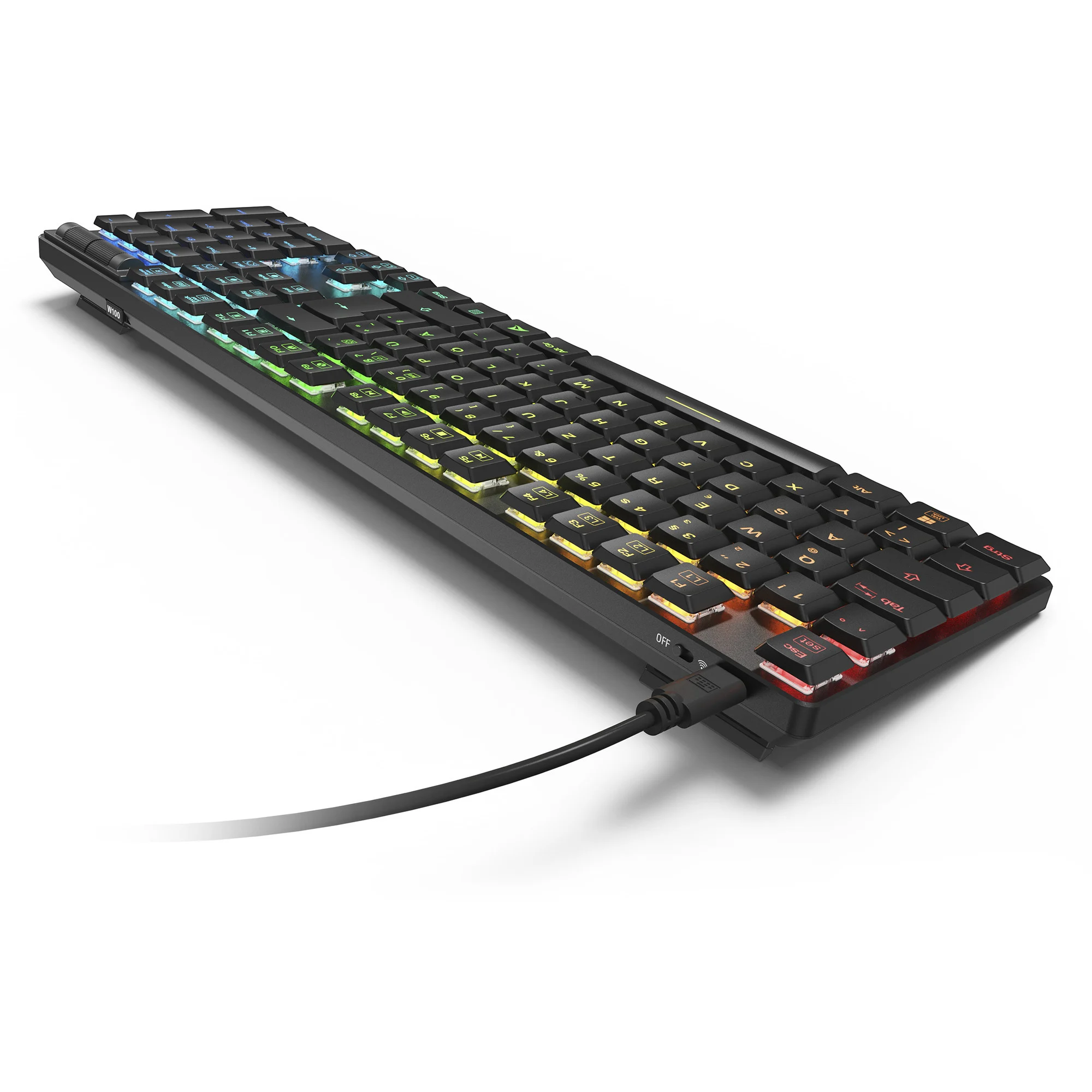 Tastierë Gaming Sharkoon PureWriter W100 / Wired / 105 Keys / Huano Linear Silent / USB-C + 2.4 GHz Wireless / RGB - Zezë - 2