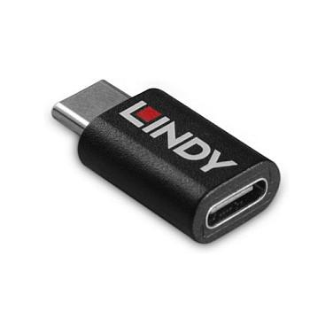 Adapter USB LINDY 71265, USB 3.2 Gen 1, USB-C Mashkull në USB-C Femër, Data Blocker, 100W - Zezë - 2