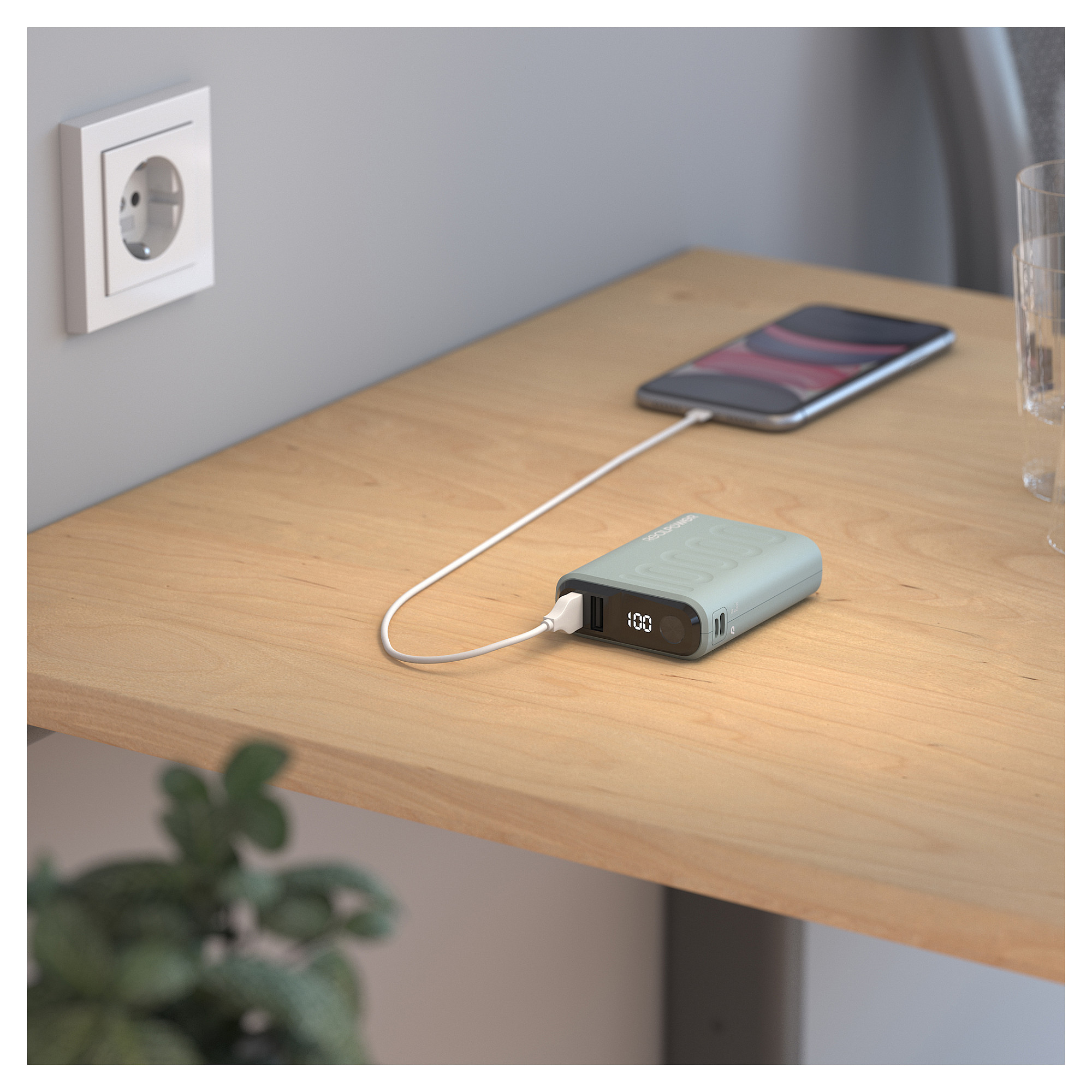 Powerbank RealPower B-10000PD+ Nutopia / 10000mAh / USB-C + 2x USB-A / 22.5W / Power Delivery – Blu - 7