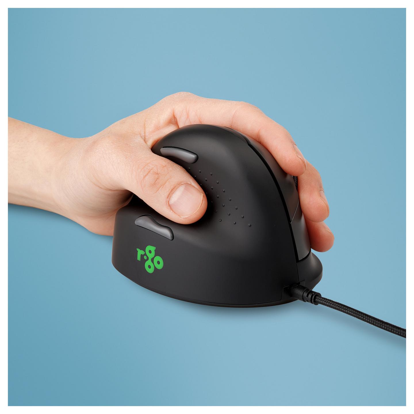Maus me kabllo R-Go Tools R-Go HE RGOHELE, USB, 3500 DPI, 5 Butona, Vertikal, Ergonomik, për Mëngjarashë - Zezë, Argjend - 4