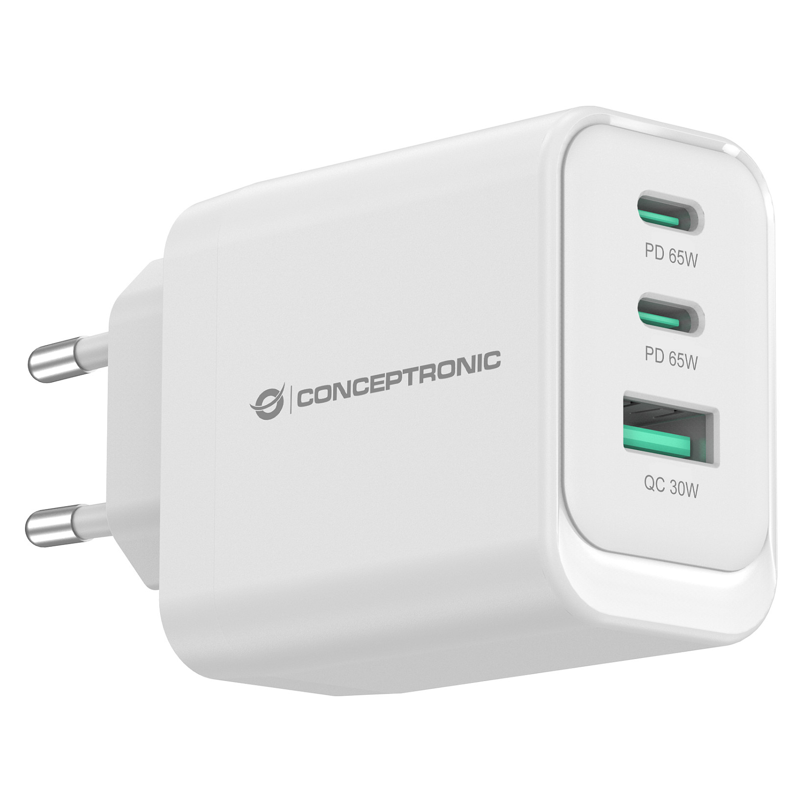 Adapter Conceptronic ALTHEA21W65 / 65W / 2x USB-C + USB-A / GaN / PD 3.0 + QC 3.0 - Bardhë - 2