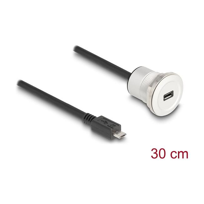 Kabllo USB DeLOCK 88184 / USB-B mashkull në USB-B femër / 0.3m / USB 2.0 - Zezë/Argjend - 2