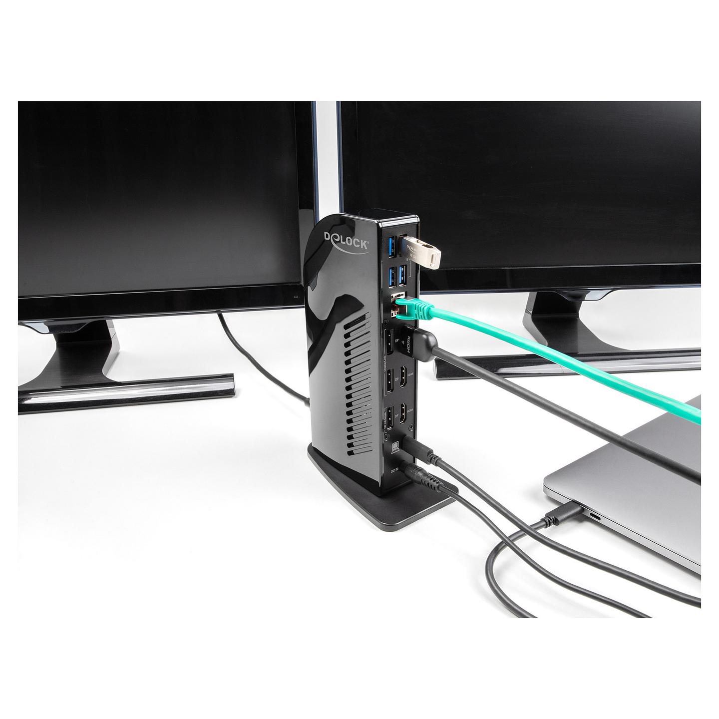 Docking Station DeLOCK 88051 , USB-C , 3x 4K 60Hz , DisplayLink , 5x USB , Gigabit LAN , SD , PD 96W - Zezë - 4