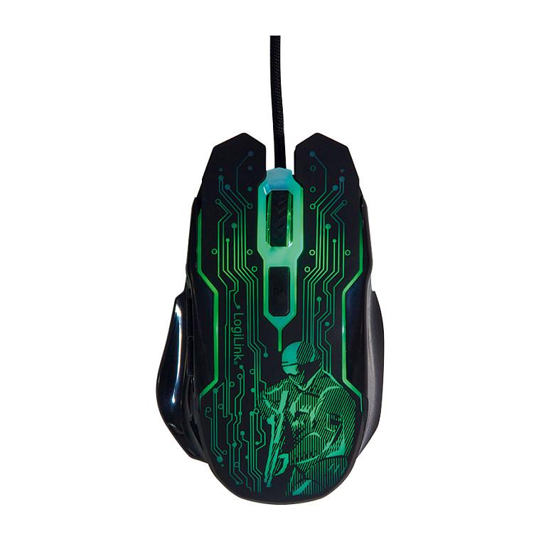 Maus Gaming LogiLink ID0137 / USB / Optik / 2400 DPI / 6 Butona / LED - Zezë/Blu - 8