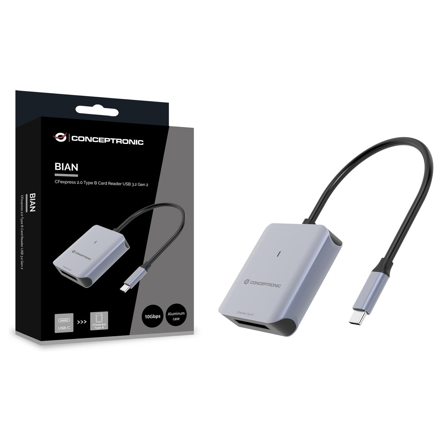 Lexues Kartelash Conceptronic BIAN08G / CFexpress 2.0 Type B / USB 3.2 Gen 2 / USB-C / 10 Gbit/s - Gri - 4