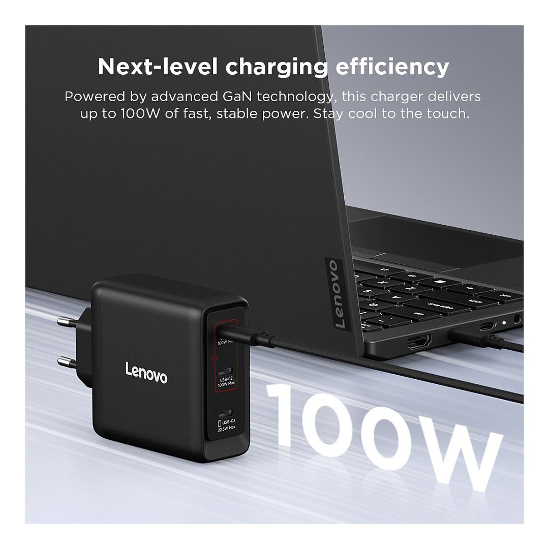 Adapter për Laptop Lenovo 40AW100BEU / 100W / USB-C / GaN / Multi-Port - Zezë - 11
