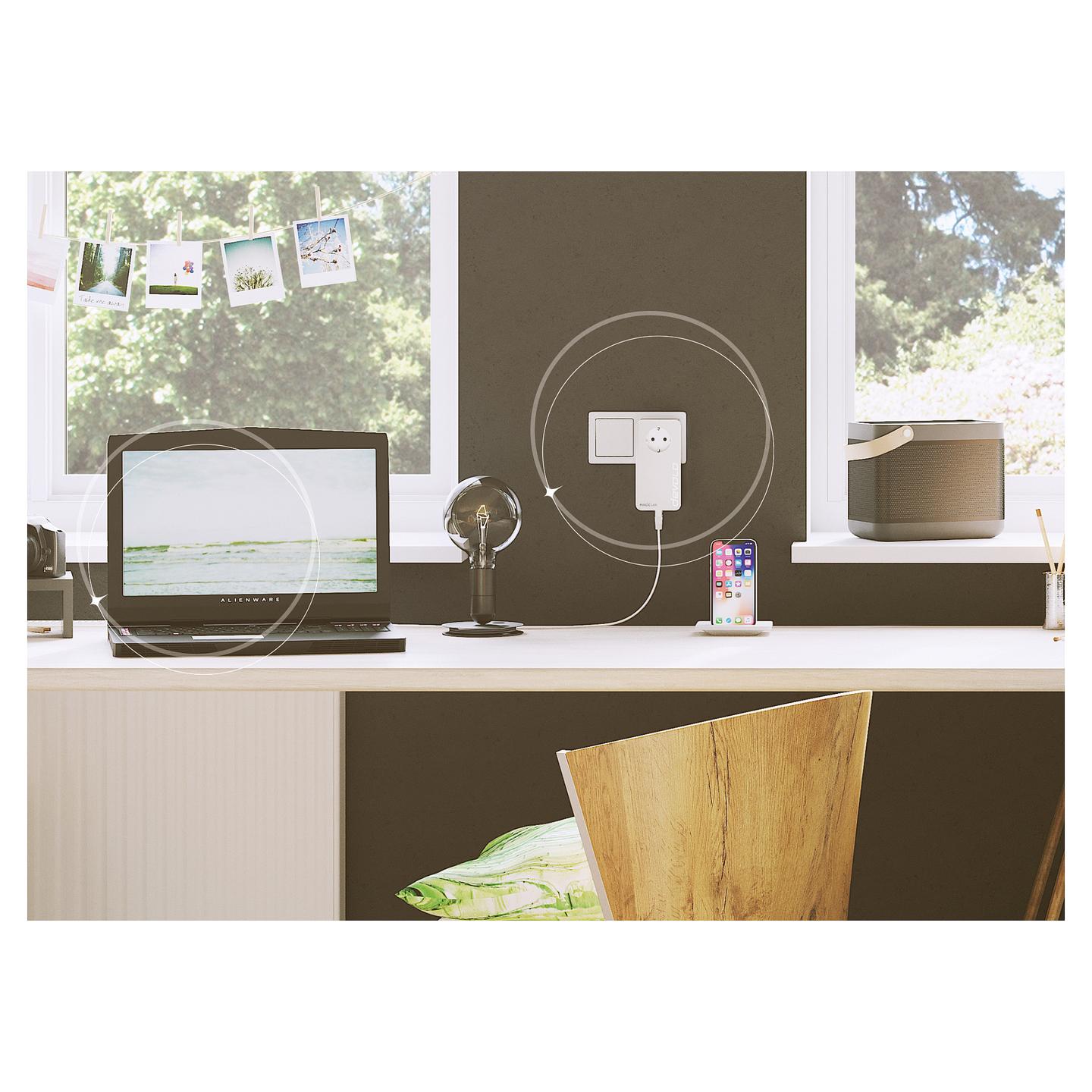 Power-LAN devolo Magic 2 LAN, 2400Mbps, G.hn, 1× Gigabit Ethernet, 10/100/1000Mbps, MIMO, Power Passthrough - Bardhë - 4