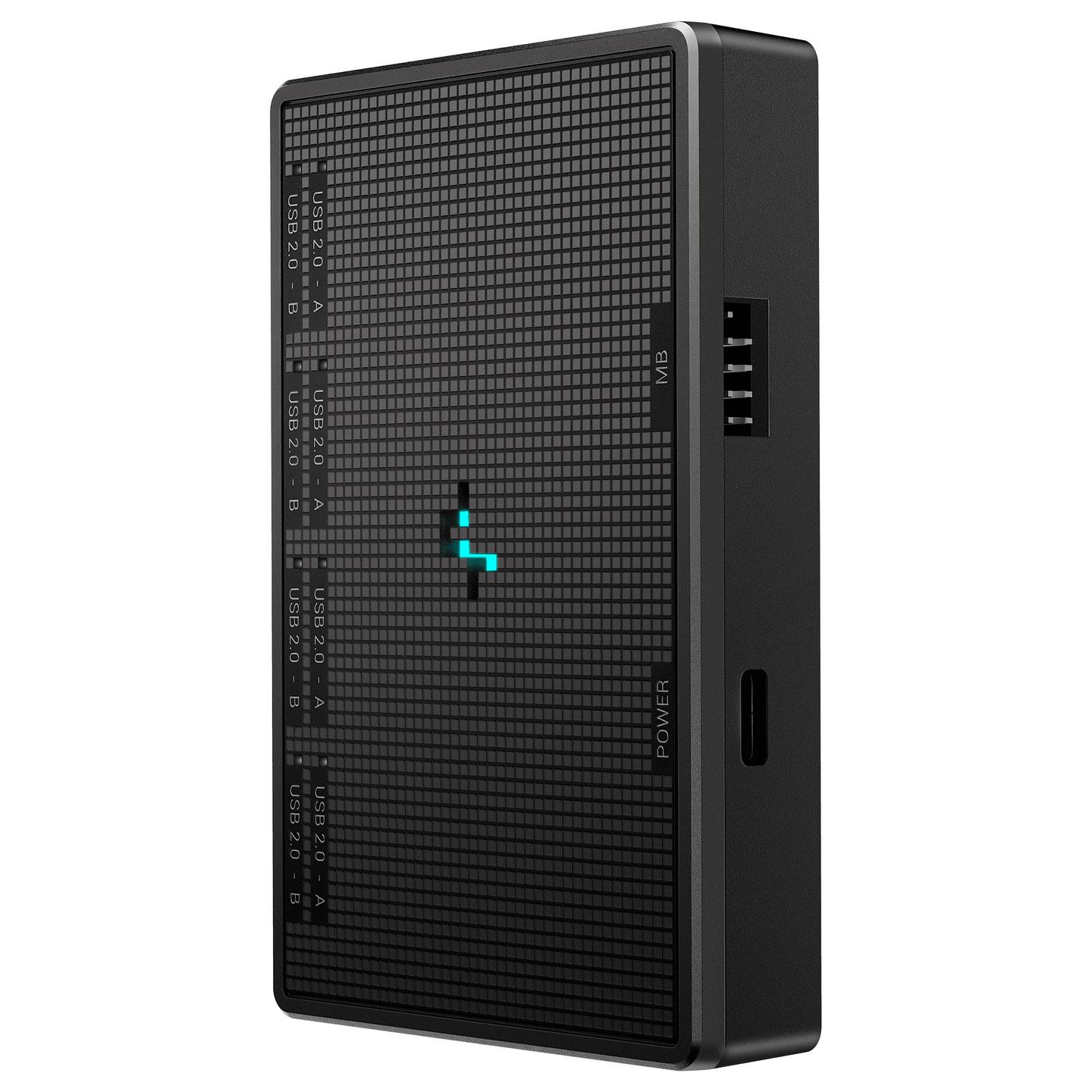 Hub USB i Brendshëm DeepCool UH-04, 1x USB 2.0 9-pin në 4x USB 2.0 9-pin, Furnizim me Energji USB-C, Montim Magnetik dhe me Vida – Zezë - 3