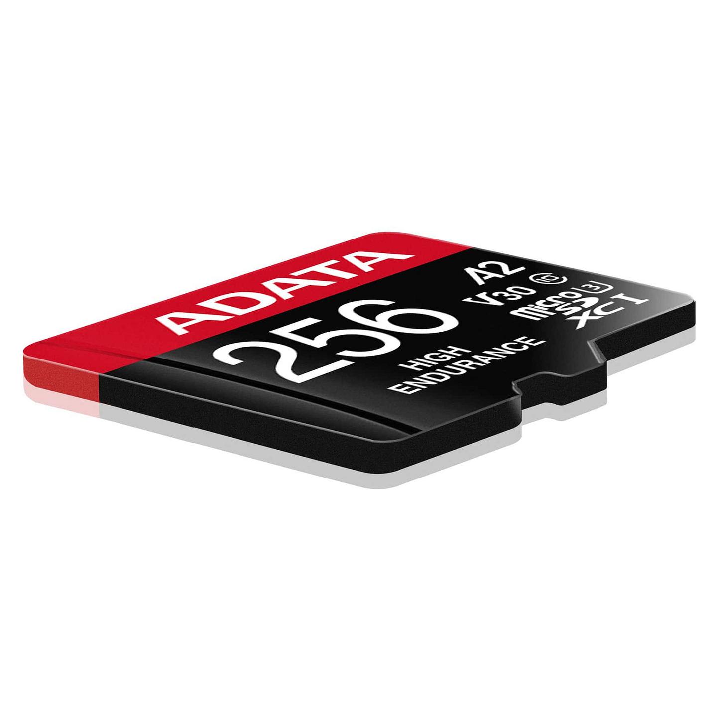 Kartë Memorie ADATA High Endurance, microSDXC, 256GB, UHS-I U3, V30, A2, 100MB/s, me Adapter - Zezë/Kuqe - 2