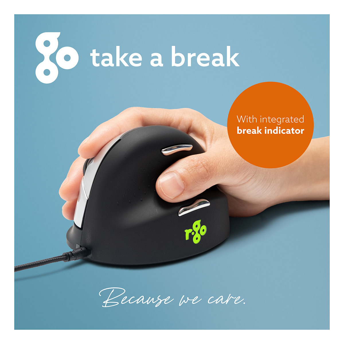 Maus me kabllo R-Go Tools HE Break / 2400 DPI / USB-A / 5 Butona - Zezë - 9