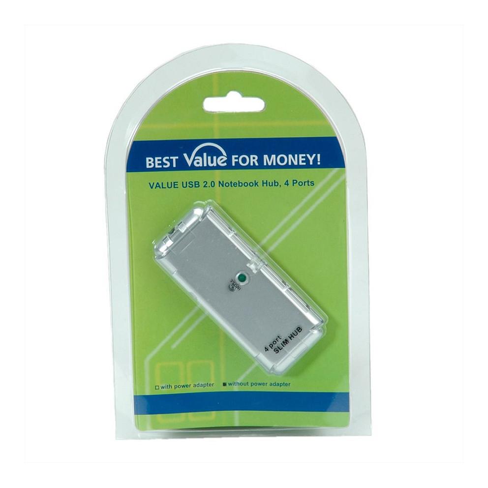 Hub USB-A VALUE 14.99.5015, 4x USB-A 2.0, 480 Mbps, Kabllo 30 cm, Korpus Plastik – Argjend - 2