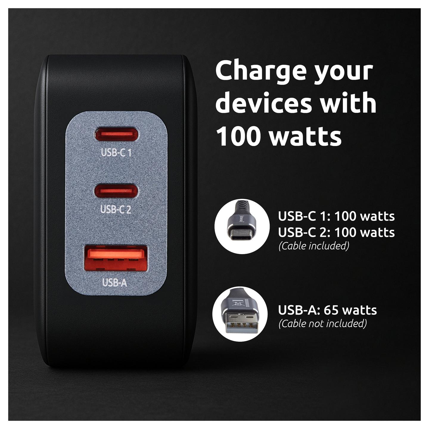 Kabllo & Adapter Intenso W100ACC+C520C / GaN / 100W / 2x USB-C / USB-A / USB-C në USB-C / 2m - Zezë - 4