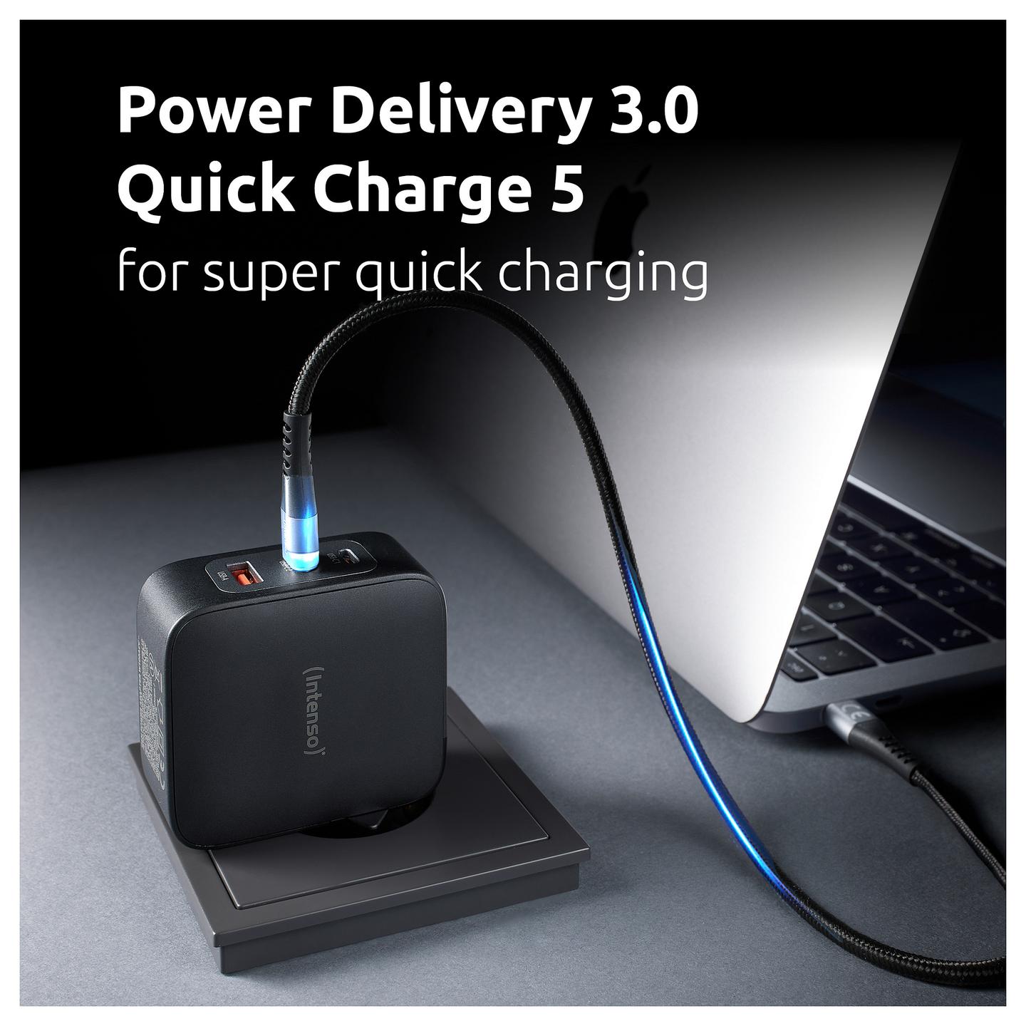 Kabllo & Adapter Intenso W100ACC+C520C / GaN / 100W / 2x USB-C / USB-A / USB-C në USB-C / 2m - Zezë - 5