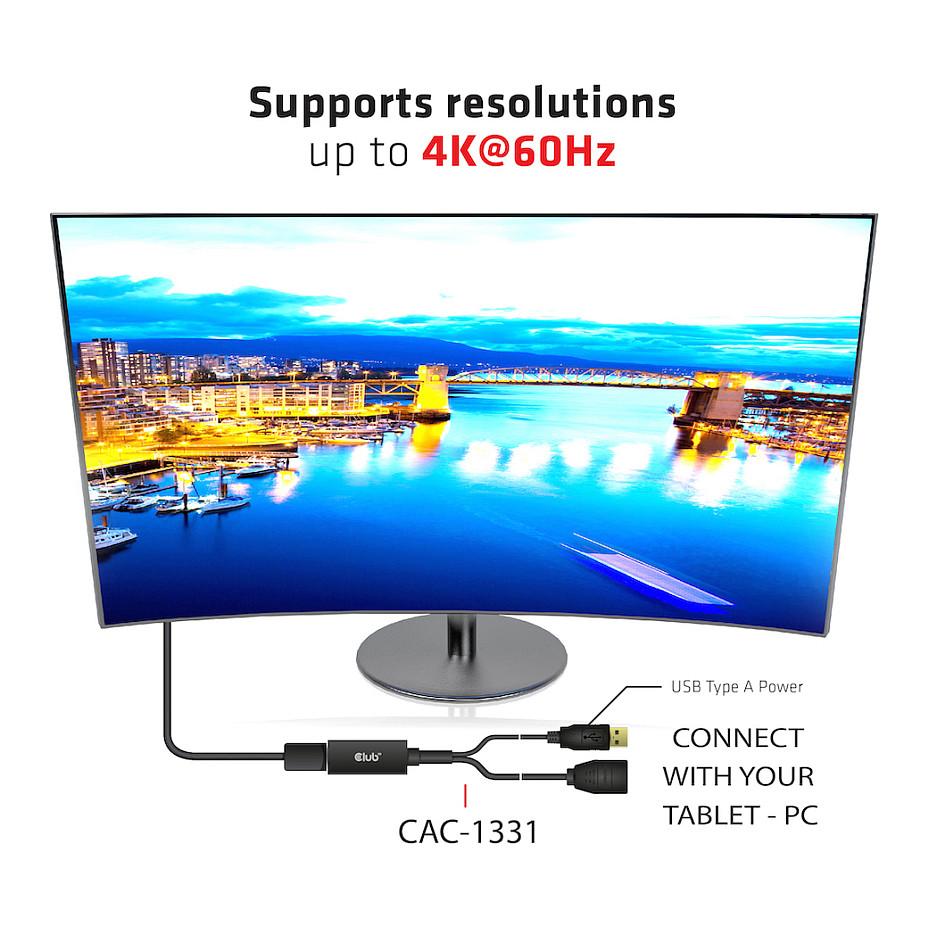 Kabllo DisplayPort Club 3D CAC-1331 / HDMI në DisplayPort / DP 1.2 / 4K 60Hz / Aktiv - Zezë - 4