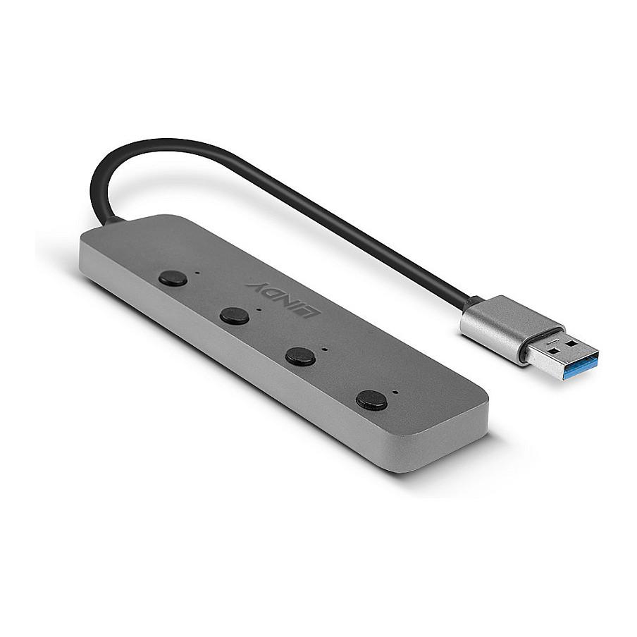 Splitter USB Lindy 43309 / USB 3.2 Gen 1 / 4x USB-A / 5 Gbit/s / On/Off - Gri - 2