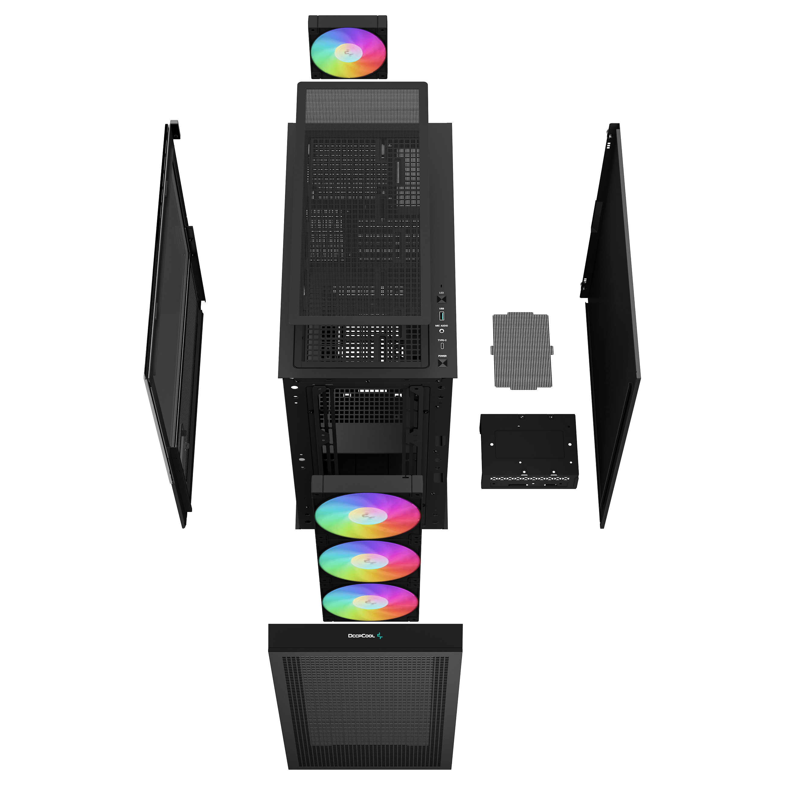Kasë PC DeepCool CH560 DIGITAL / Mid Tower / E-ATX / 3x 140mm + 1x 120mm ARGB Fan / Tempered Glass / Mesh / 360mm Radiator / Digital Display - Zezë - 14