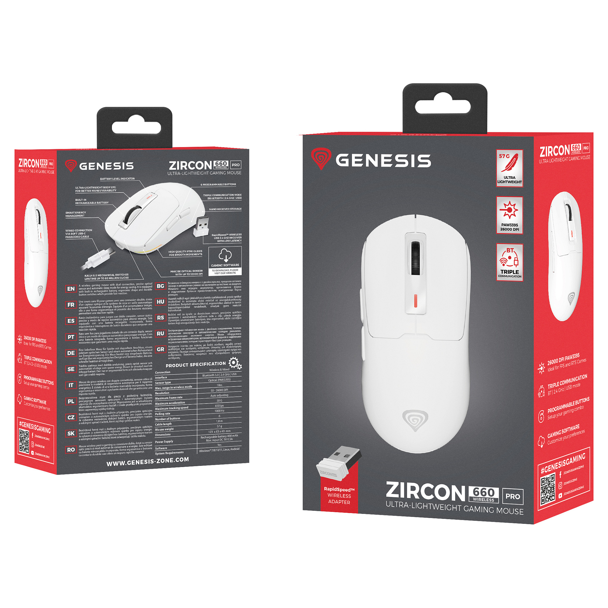 Maus Gaming GENESIS NMG-2194 / Bluetooth + USB-C / 26000 DPI â BardhĂ« - 4