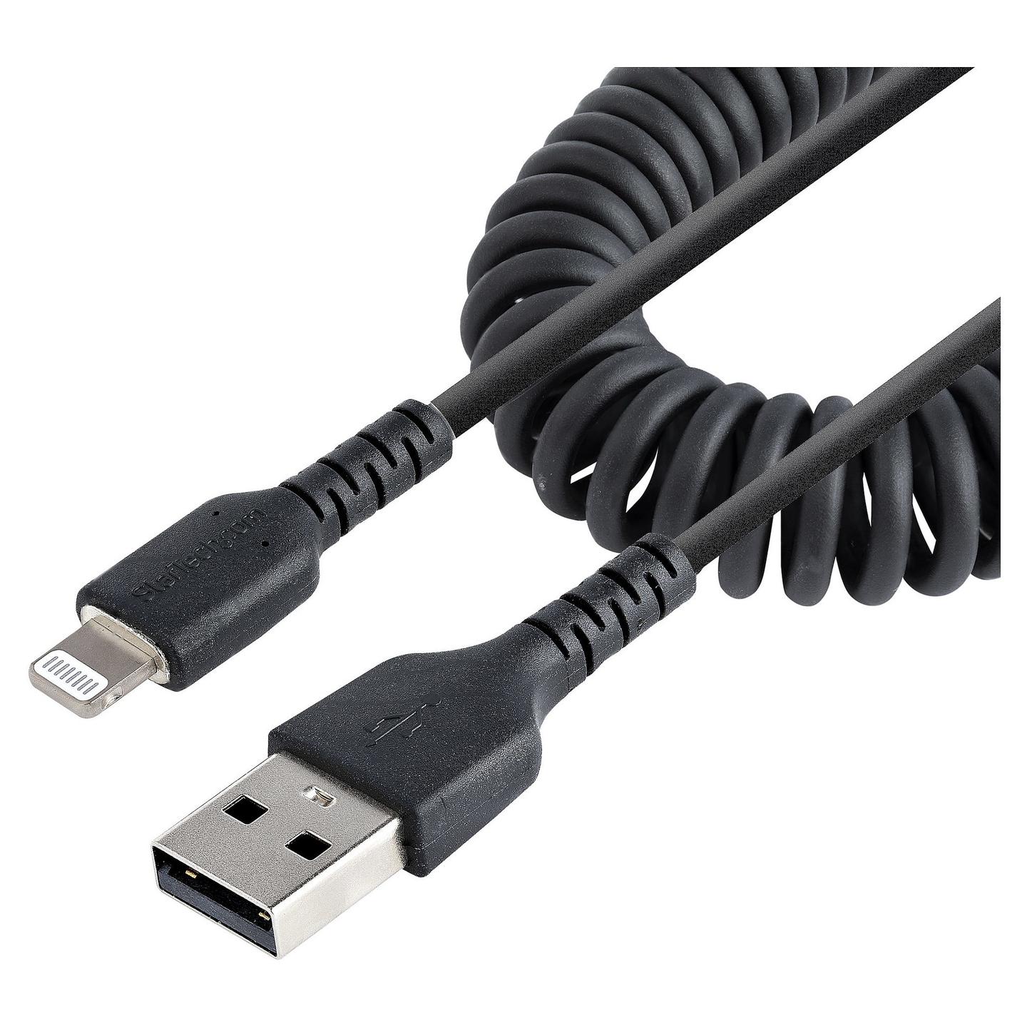 Kabllo USB StarTech.com RUSB2ALT50CMBC, USB-A në Lightning, 50 cm, USB 2.0, 480 Mbps, spirale, MFi - Zezë