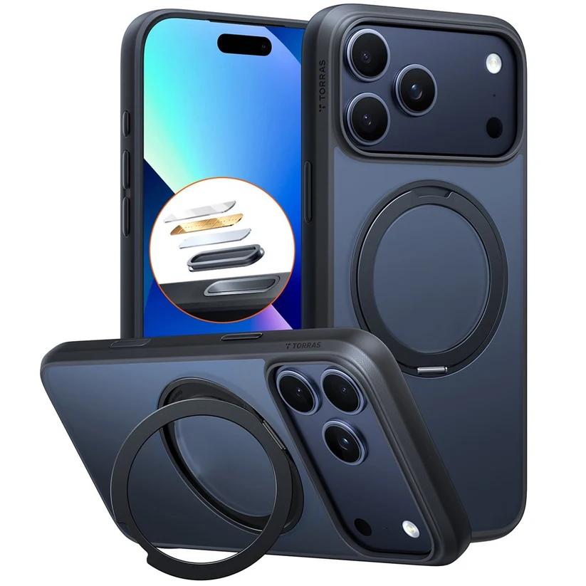 Aksesorë për telefon Torras Ostand Pro Series / iPhone 17 Pro / MagSafe / Mbajtëse 360° – Zezë