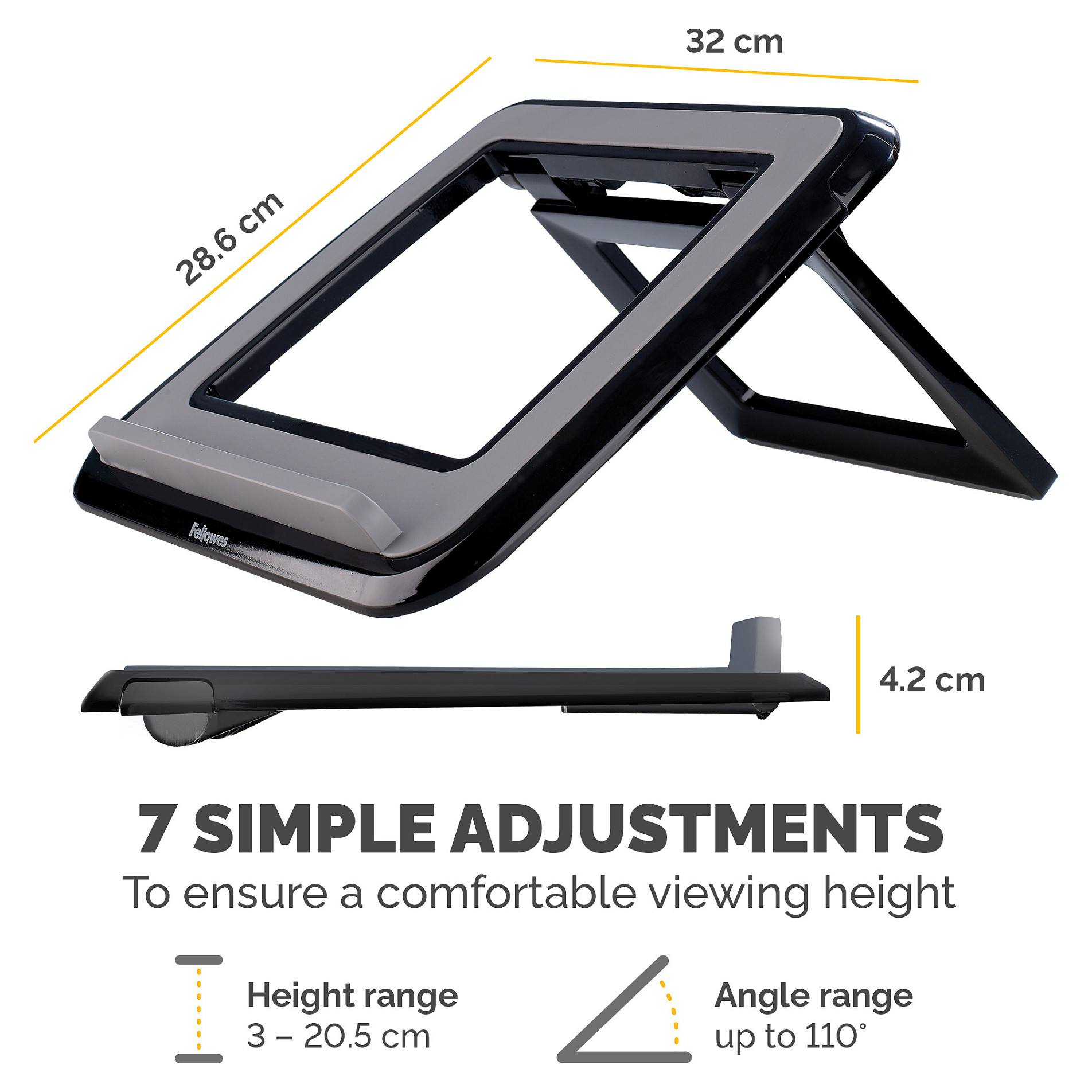 Mbajtëse për Laptop Fellowes I-Spire / 32 x 28.6 cm / 7 Nivele Rregullimi / Max 4 kg - Zezë/Gri - 4