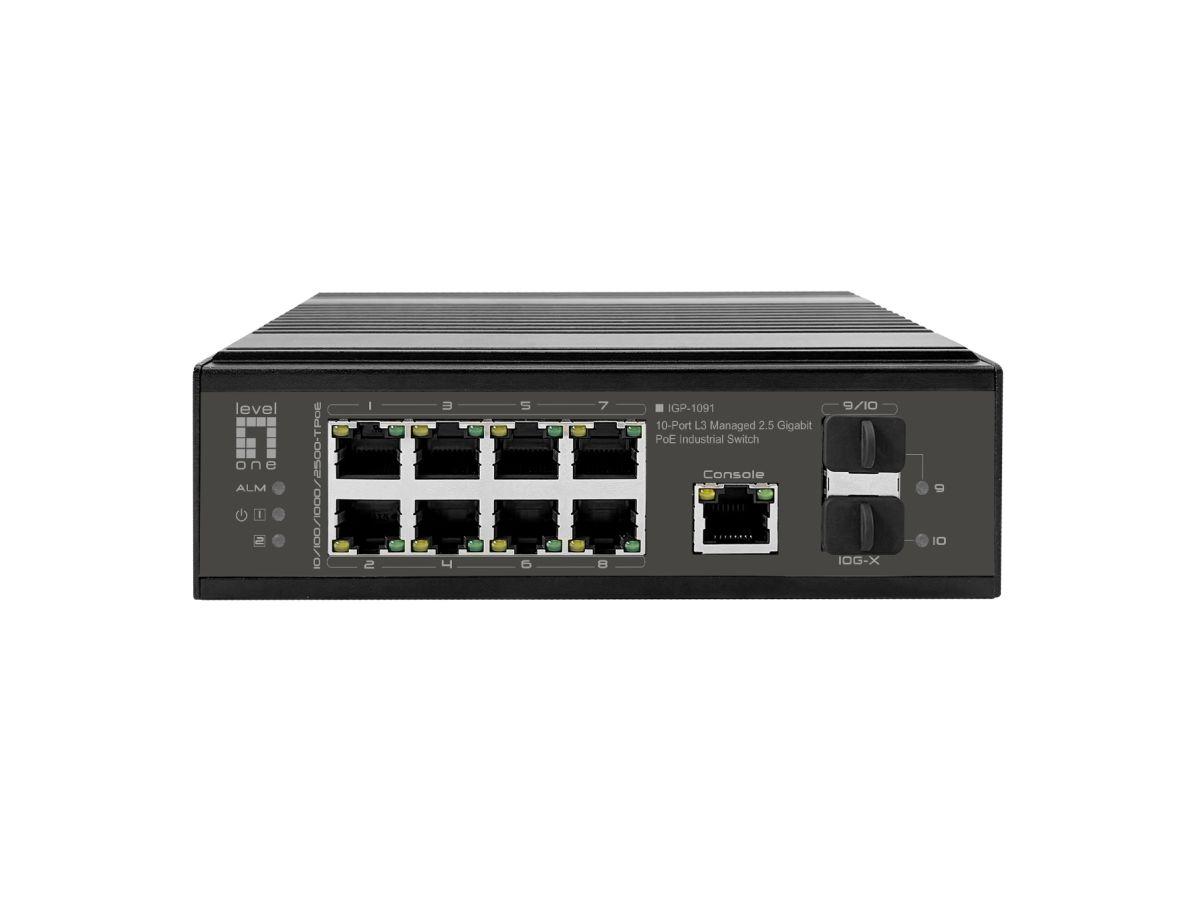 Switch Industrial LevelOne IGP-1091, 8 porta 2.5G Ethernet PoE++, 2 porta SFP+, PoE 480W, Switching Capacity 120Gbps, Layer 3 Managed, IP40, montim në shinë DIN - Zezë - 2